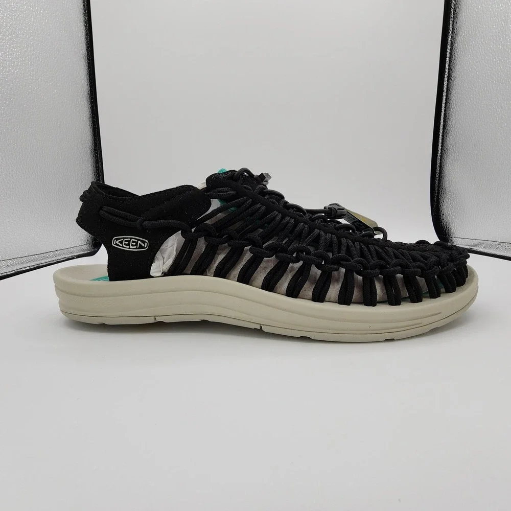 Keen Uneek Sport Fisherman Sandals Mens Sz 10.5 Black Bright Aqua Boat Shoes NEW